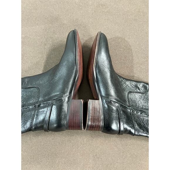 Franco Sarto Knee High Tall Black Leather Riding Style Boot Gold Buckle Size 6.5 - Picture 4 of 10